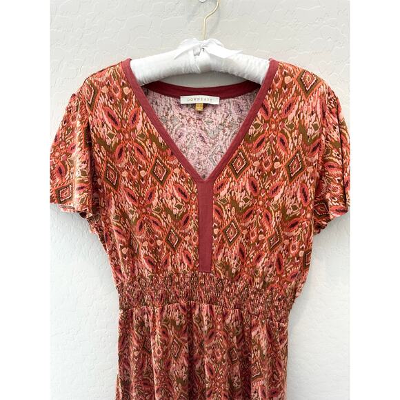 DOWNEAST | Cotton Boho Midi Dress Ikat Print Flutter Sleeve | Large - Picture 2 of 8